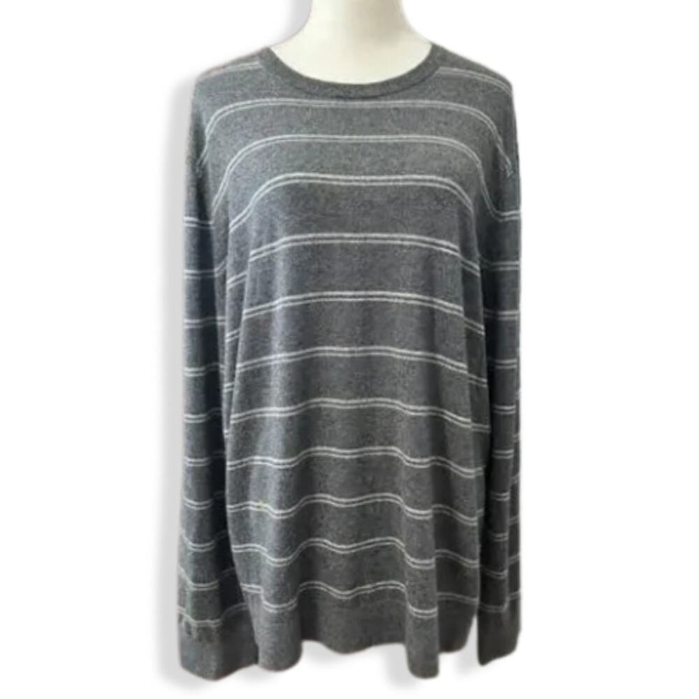 Theory Pullover Sweater Wool Blend Striped Long Sleeve White Gray W US XXL NWOT